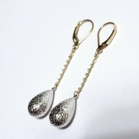 10K Gold Two tone Dangle Earrings - Picture 3 of 11